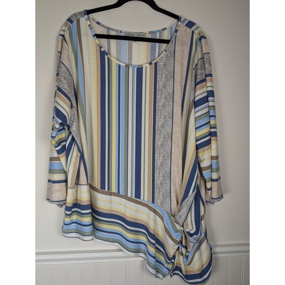 Absolutely Famous Top Women’s 3X Striped Side Tie Asymmetric Hem - Picture 1 of 10